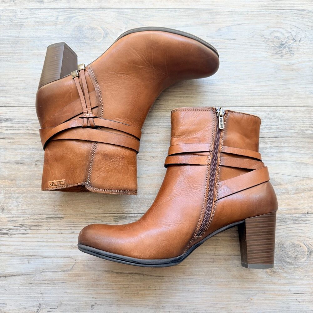 Pikolinos Verona Leather Ankle Boots Brown Block Heel Strappy Euro 38 Boho